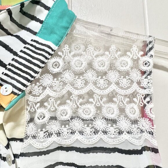 Oh My Julian Sheer Sleeveless Shirt Lace Stripe Colorblock Size Large - Picture 6 of 6